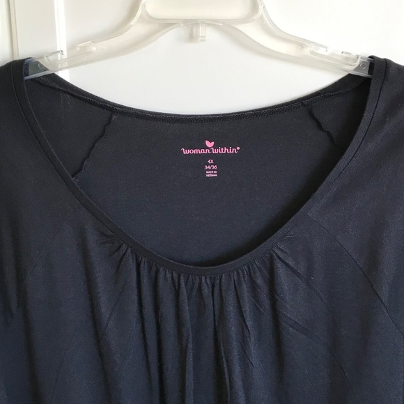 WOMAN WITHIN Shirred Neck Tunic Black 3/4 Sleeves Cotton Women’s Plus Size 4X - Picture 2 of 16